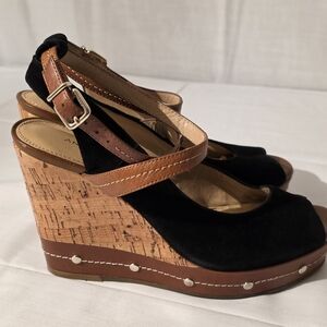 ANTONIO MELANI Black Leather  Wedge Sandals
